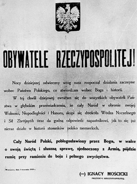 Odezwa prezydenta Mościckiego z 1 września 1939
