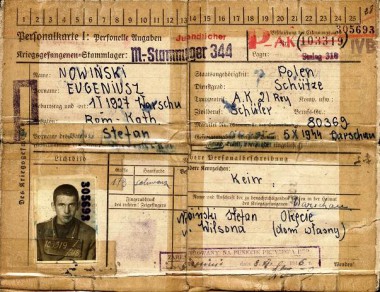 Karta personalna jeńca - powstańca warszawskiego ze Stalagu 344 Lamsdorf (źródło: Centralne Muzeum Jeńców Wojennych w Łambinowicach-Opolu)