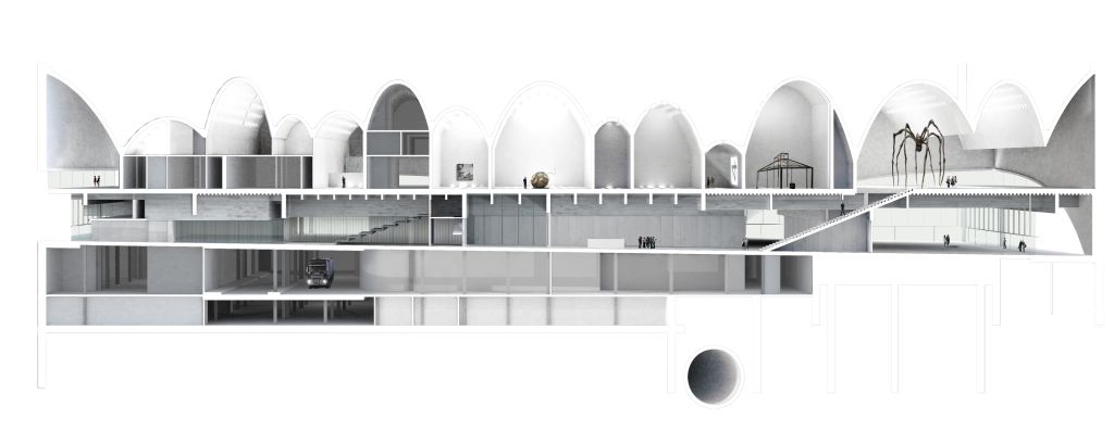 Ostateczny projekt muzeum, przekrój budynku (The final design of the museum, section of the building), fot. Muzeum Sztuki Nowoczesnej w Warszawie (źródło: materiał prasowy)