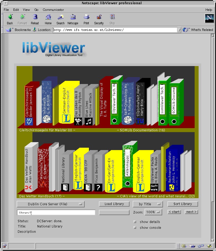 Interface programu libViewer - oprogramowania do obsługi bibiotek cyfrowych (źródło: http://www.ifs.tuwien.ac.at/)