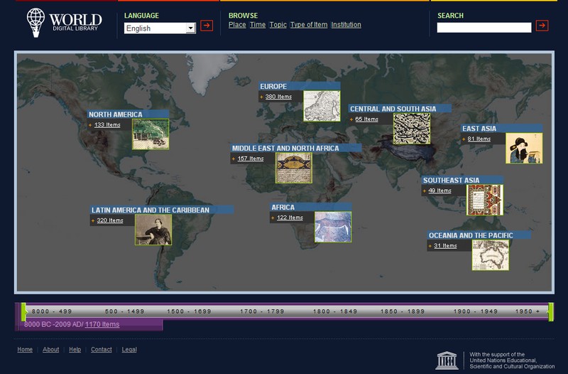 Mapa cyfrowych bibliotek świata (źródło: http://www.wdl.org/)