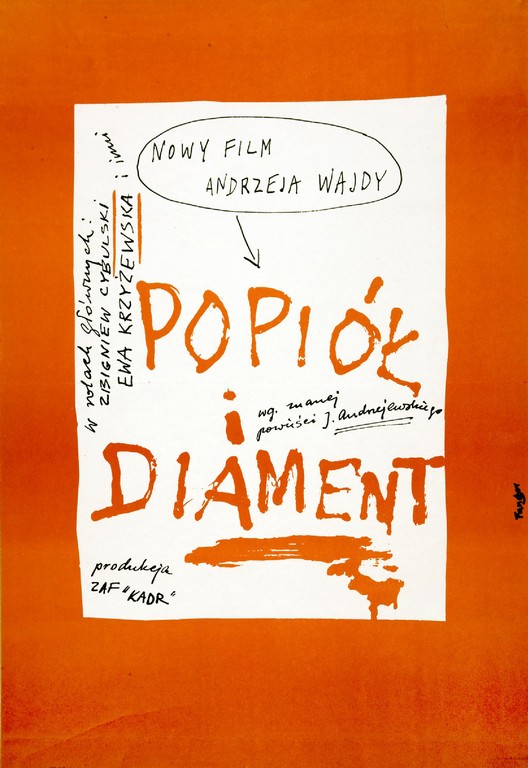 Plakat do filmu „Popiół i diament”, reż. Andrzej Wajda (ze zbiorów i dzięki uprzejmości Muzeum Kinematografii w Łodzi)