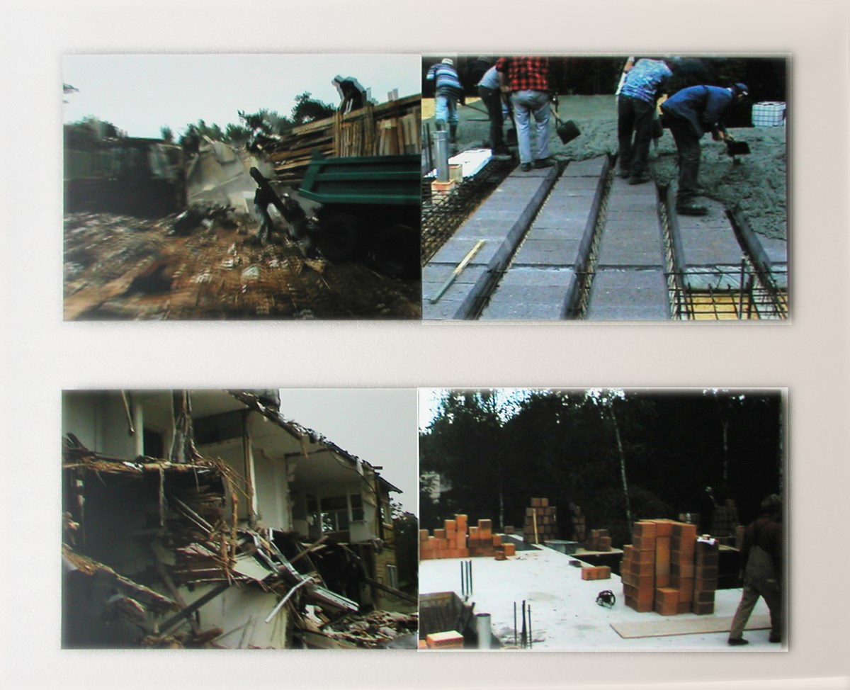 Zuzanna Janin, „STĄD DOTĄD” (Rozbiórka i budowa)”, 2006-2009, dyptyk wideo, 30 min, oraz instalacja fotograficzna, 40 x 100 cm (każdy obiekt), dzięki uprzejmości artystki