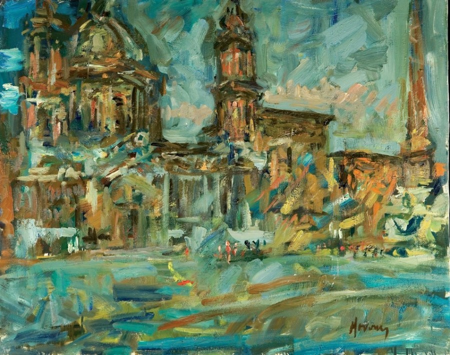 „Plac Navona” (Rzym), olej na płótnie, 80 x 100 cm, 1969 r., z kolekcji A. Amezketa