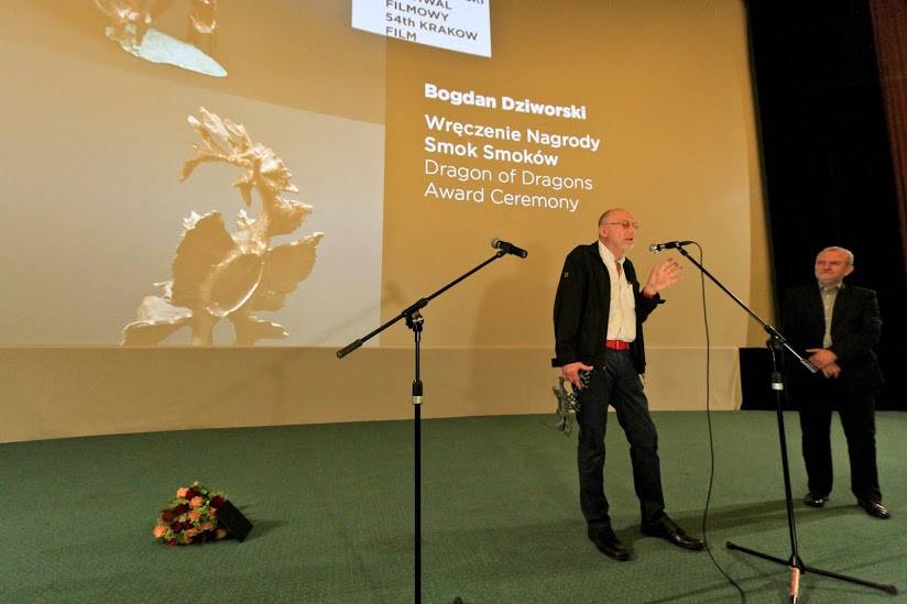 54. Krakowski Festiwal Filmowy, Bogdan Dziworski, wręczenie nagrody Smok Smoków, fot. Tomasz Korczyński (źródło: materiały organizatora)