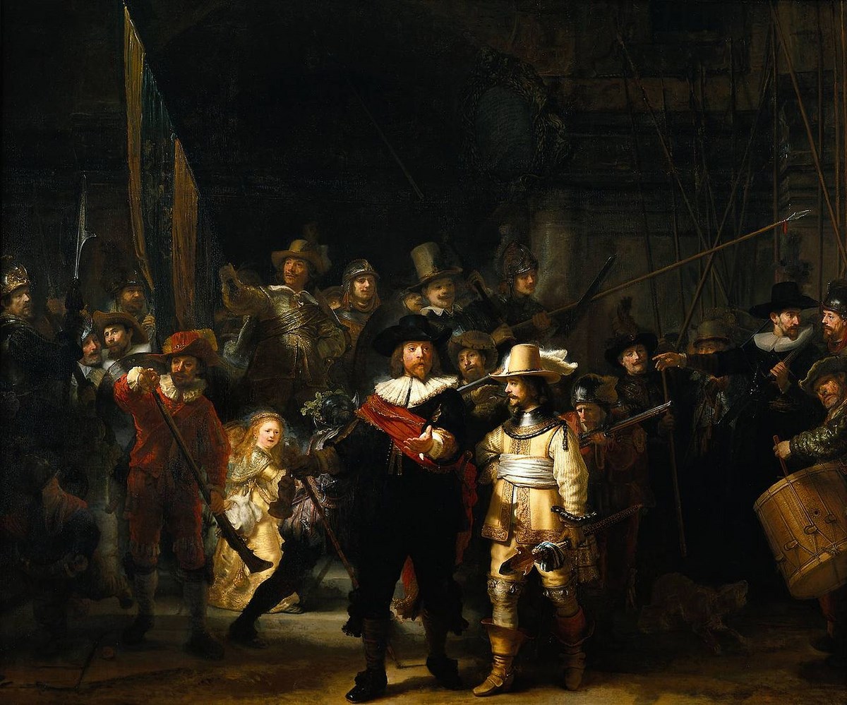 Rembrandt, „Straż nocna“, 1639, praca powstała na zamówienie amsterdamskiej kompanii arkebuzerów (źródło: Wikipedia, na podstawie licencji Creative Commons)