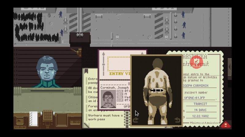 Kadr z gry Lucasa Pope „Papers, please” (źródło: materiały prasowe organizatora)