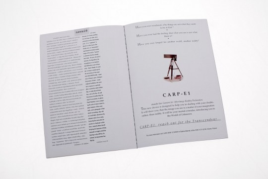 Łukasz Skąpski, CARP – E1, 1996, reklama obiektu w katalogu wystawy w Pecsi Galeria, dzięki uprzejmości artysty.