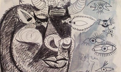Pablo Picasso, „Głowa byka”, 20.05.1937, z serii 42 studiów przygotowawczych do kompozycji „Guernica”, edycja Guernica the 42 Preliminary Studies on Paper. New York Harry N. Abrams, 1990. 42 kolorowe litografie w passe-partout (61 x 40 cm), kolekcja prywatna © Succession Picasso 2014 (źródło: materiały prasowe organizatora)