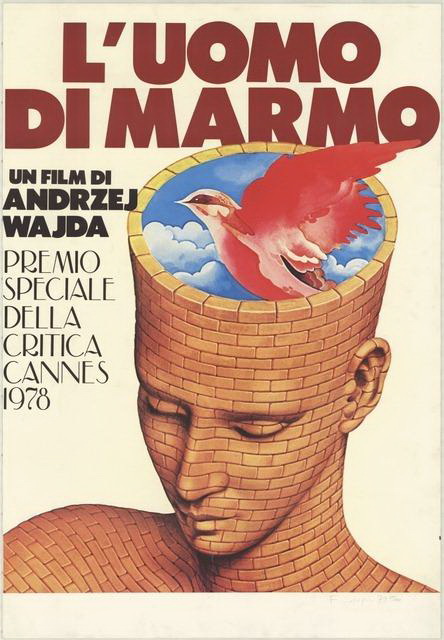 Plakat do filmu „Człowiek z marmuru”, aut. Cds Casa de Micheli Scepi & Sias, Włochy, 1978 (źródło: Archiwum Muzeum Kinematografii w Łodzi, dzięki uprzejmości Muzeum)