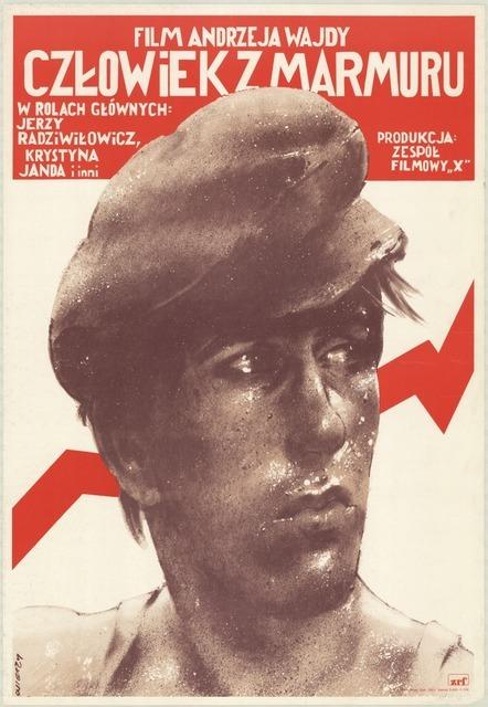 Plakat do filmu „Człowiek z marmuru”, aut. Waldemar Świerzy, Polska, 1976 (źródło: Archiwum Muzeum Kinematografii w Łodzi, dzięki uprzejmości Muzeum)