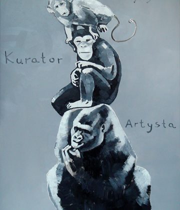 Whielki Krasnal, „Piramida zwierząt - na podstawie pracy Katarzyny Kozyry”, 2008, olej, płótno, 92x65 cm, fot. The Krasnals (źródło: dzięki uprzejmości autora)