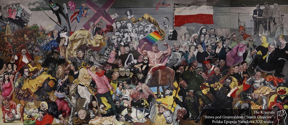 The Krasnals, „Bitwa pod Grunwaldem. Statek głupców”, 2012, olej, płótno, 430x990 cm, fot. The Krasnals (źródło: dzięki uprzejmości autora)
