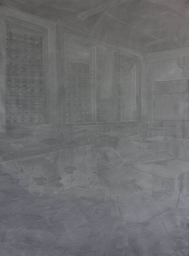 Anita Mikas, „Myśl o rozwiązaniu I”, akryl, płótno, 200x150, 2014, fot. Galeria Sztuki w Legnicy (źródło: materiały organizatorów)