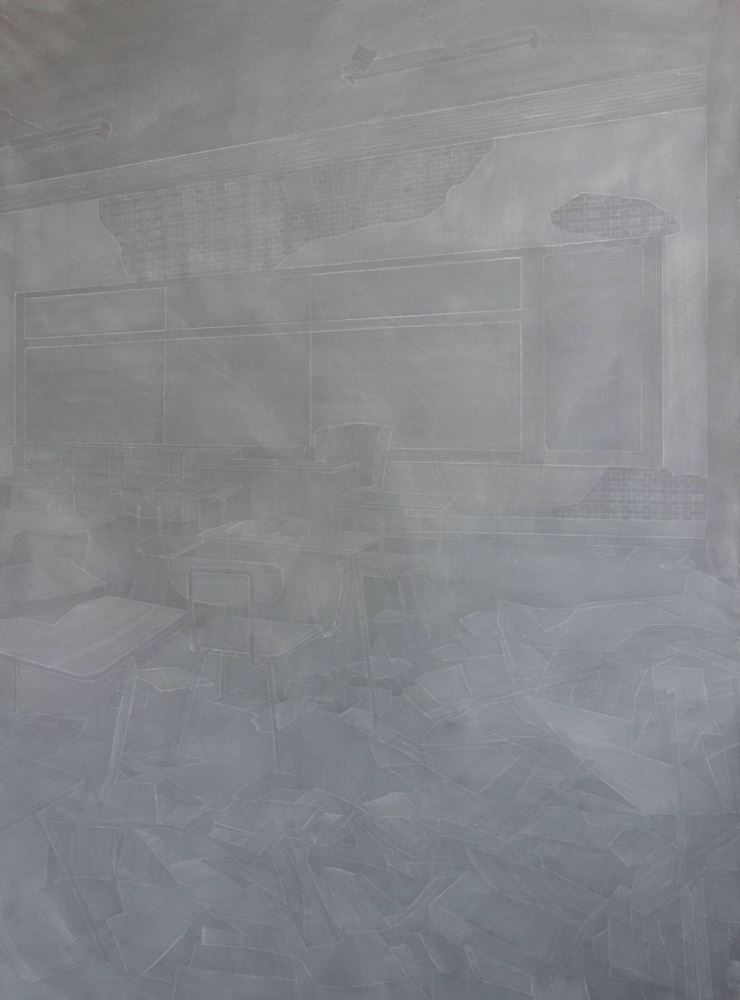 Anita Mikas, „Myśl o rozwiązaniu II”, akryl, płótno, 200x150, 2014, fot. Galeria Sztuki w Legnicy (źródło: materiały organizatorów)