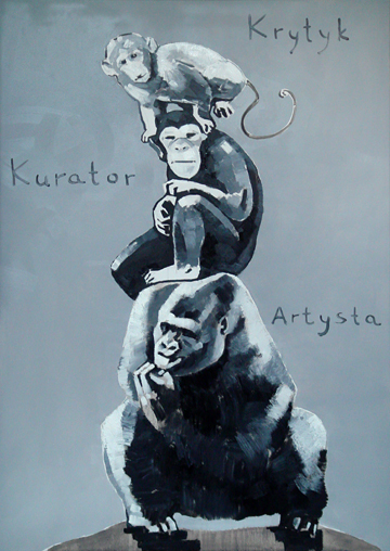 Whielki Krasnal, „Piramida zwierząt / na podstawie pracy Katarzyny Kozyry”, 2008, olej, płótno, 92x65 cm, fot. The Krasnals (źródło: dzięki uprzejmości autora)