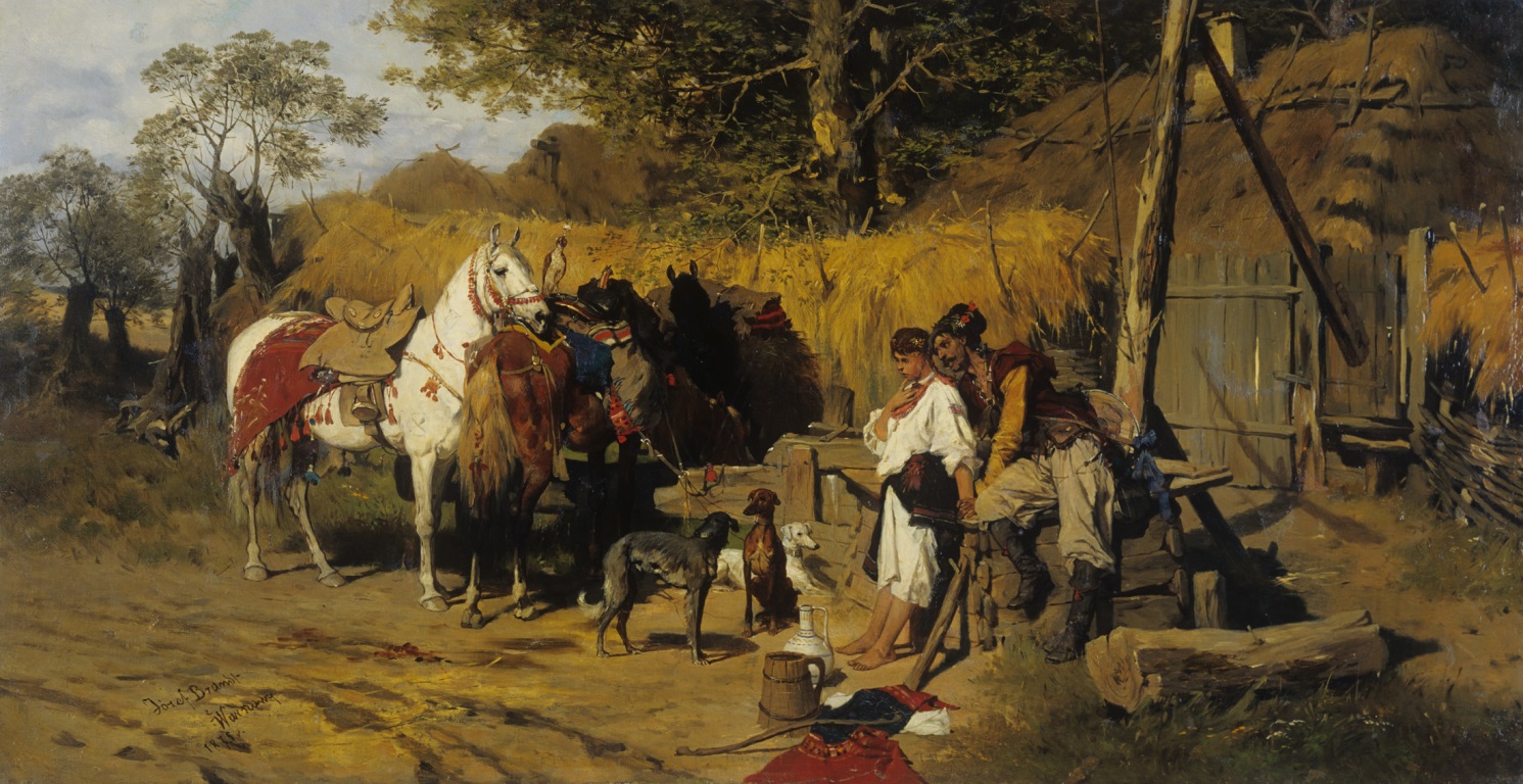 Józef Brandt, „Zaloty. Kozak z dziewczyną przy studni”, 1875, wł. Muzeum Narodowego w Kielcach, wystawa „Józef Brandt (1841-1915)”, 2015 (źródło: materiały organizatora)