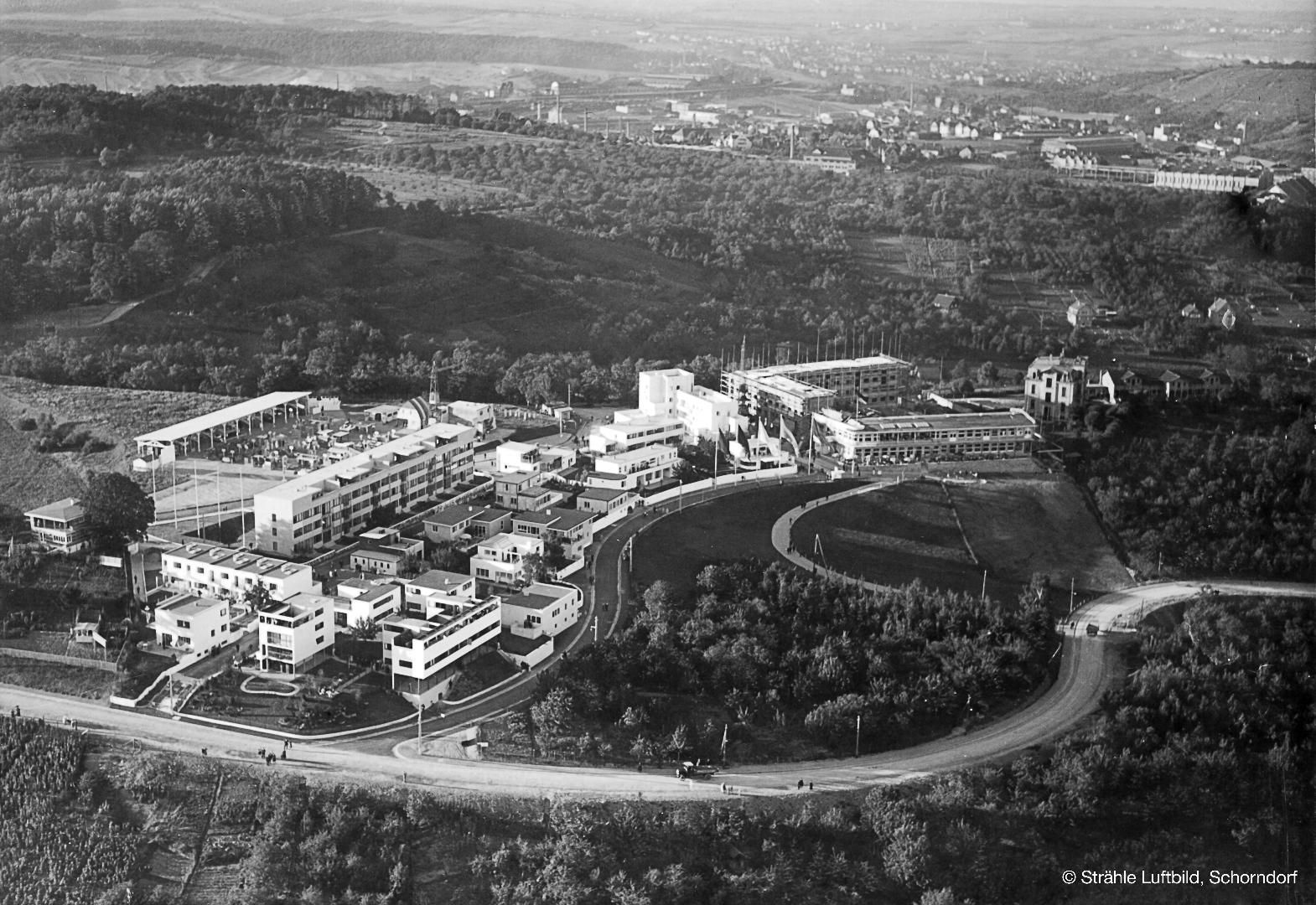 Stuttgart, widok osiedla z lotu ptaka, fotografia, 1927 © Strähle Luftbild Schorndorf (źródło: materiały organizatora)