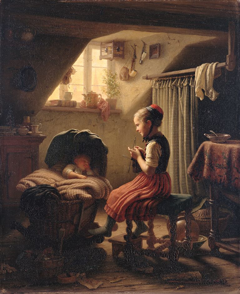 Johann Georg Meyer, „Mała mamusia. Kołysanka”, 1854, Muzeum Miejskie Wrocławia, 2016 (źródło: dzięki uprzejmości Muzeum)