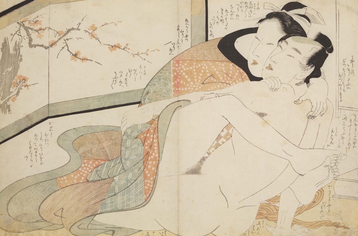 Kitagawa Utamaro II (?–1831 [?]), „Para kochanków przy parawanie - kartka z albumu Komachi Biki” (źródło: materiały prasowe organizatora)