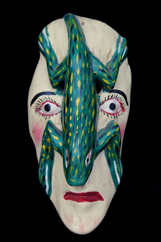 Maska - twarz z jaszczurką, Meksyk l.60/70. XX w.