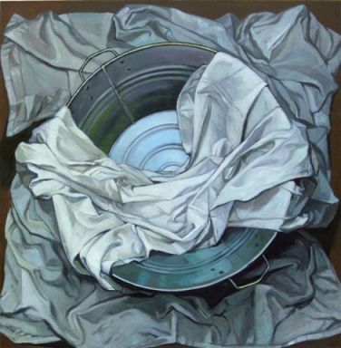Aldona Mickiewicz "Ablucje II", 2008 r., olej na płycie, 100x100 cm