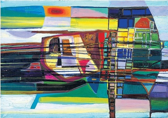 Marian Bogusz, Kompozycja 1957, olej, płótno 55x73cm