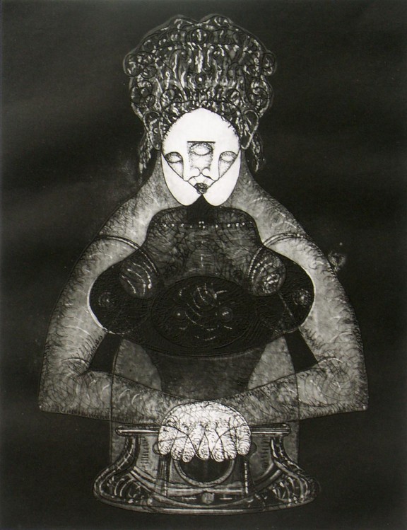 Hieronim Kozłowski, "Prasowaczka", akwaforta-akwatinta, 63x50 cm, 2008