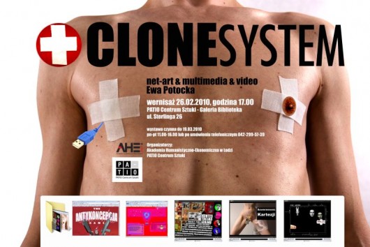 Plakat promujący wystawę-projekt "Clone System" Ewy Potockiej