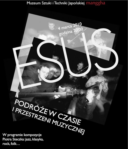 Plakat promujący koncert zespołu ESUS w Muzeum Manggha