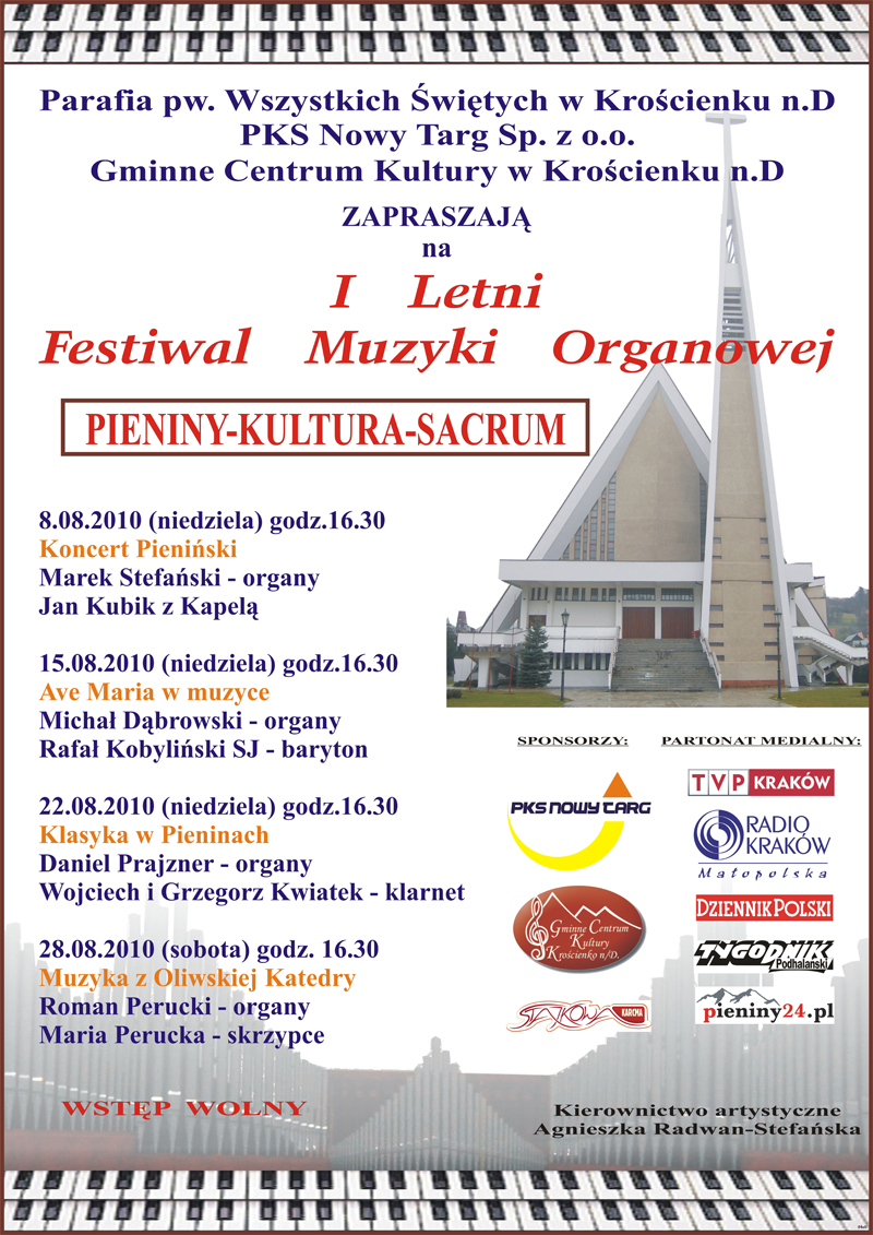 Plakat I Letniego Festiwalu Organowego "Pieniny - Kultura - Sacrum"