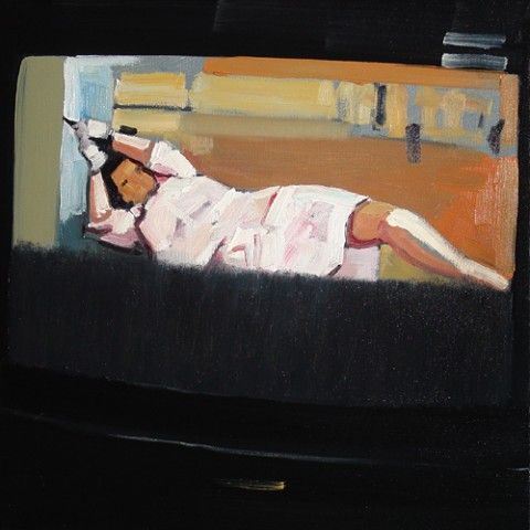 Krasnal Bansky "Kobieta na skraju załamania nerwowego/Pedro Almodovar". 2008. Olej na płótnie. 43 x 54 cm.