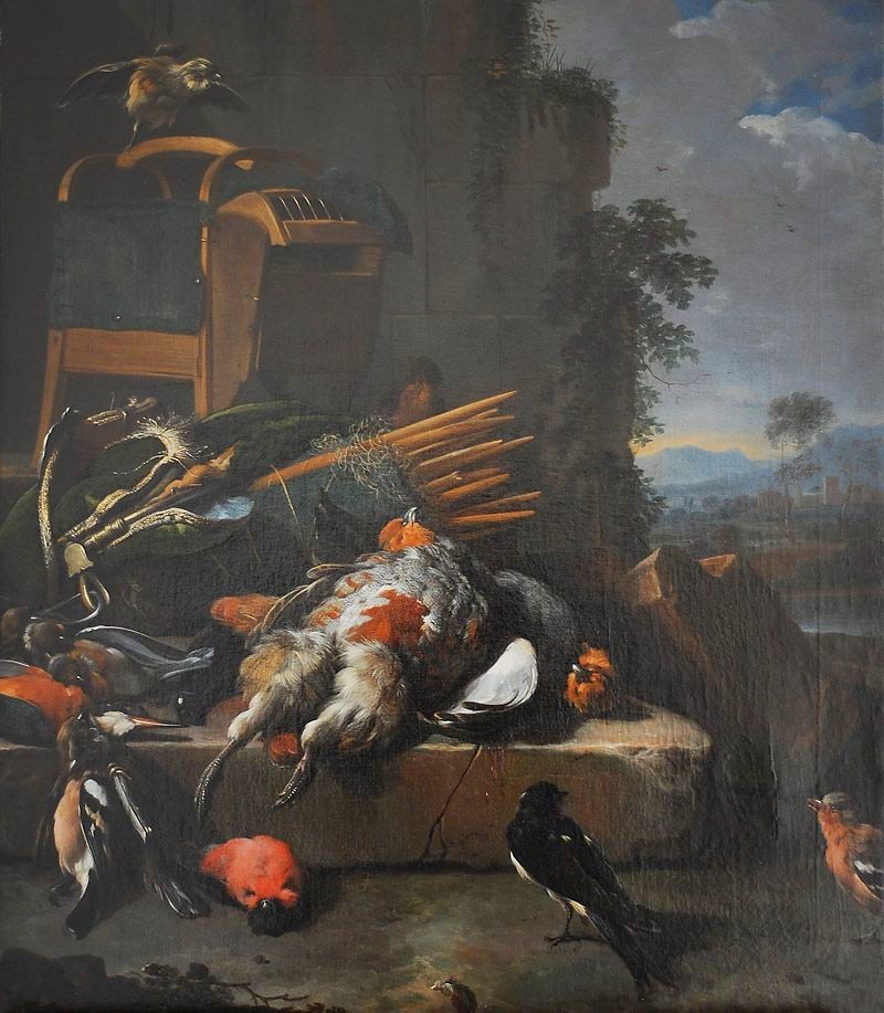 Melchior de Hondecoeter, Martwa natura z ptakami i trofeami myśliwskimi