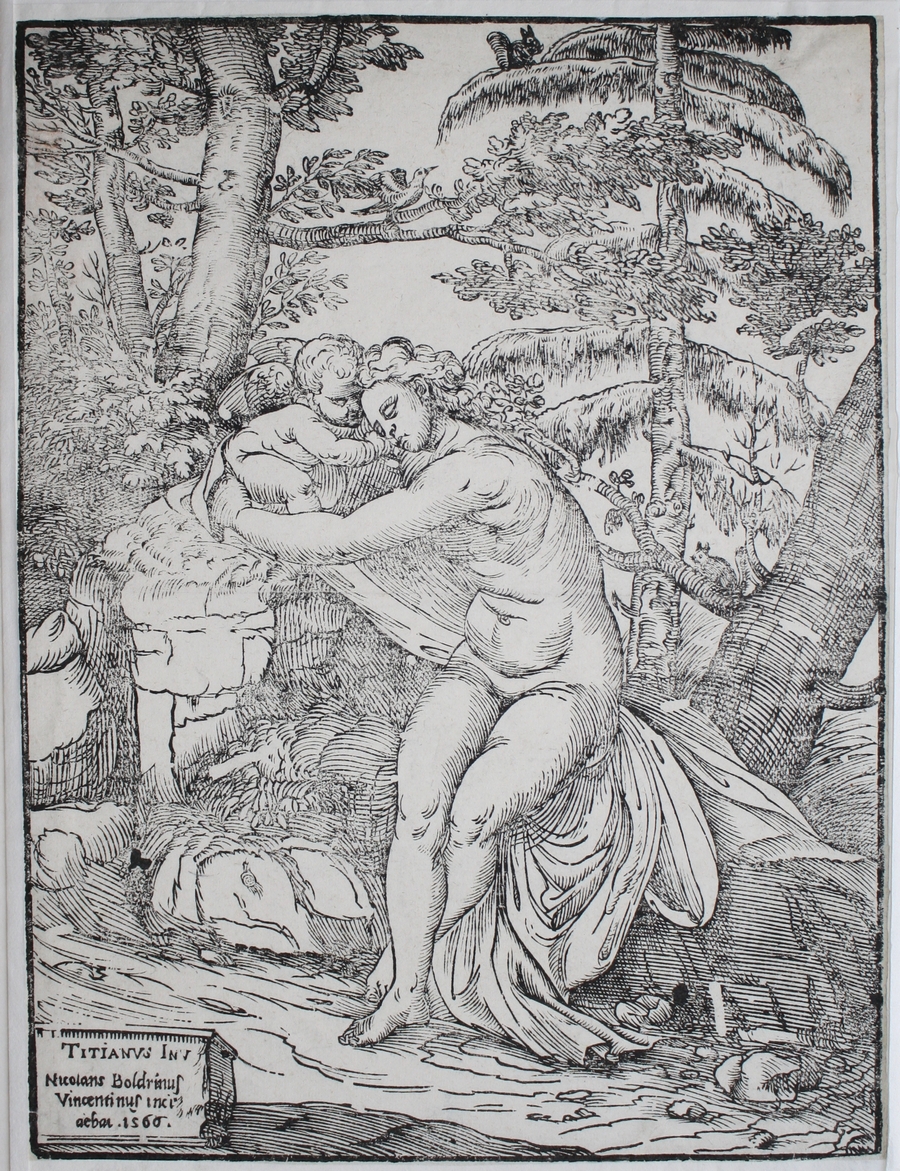 Niccolo Boldrini wg Tiziano Vecellio, Wenus i Kupidyn w lesie, 1566 r., Włochy, drzeworyt