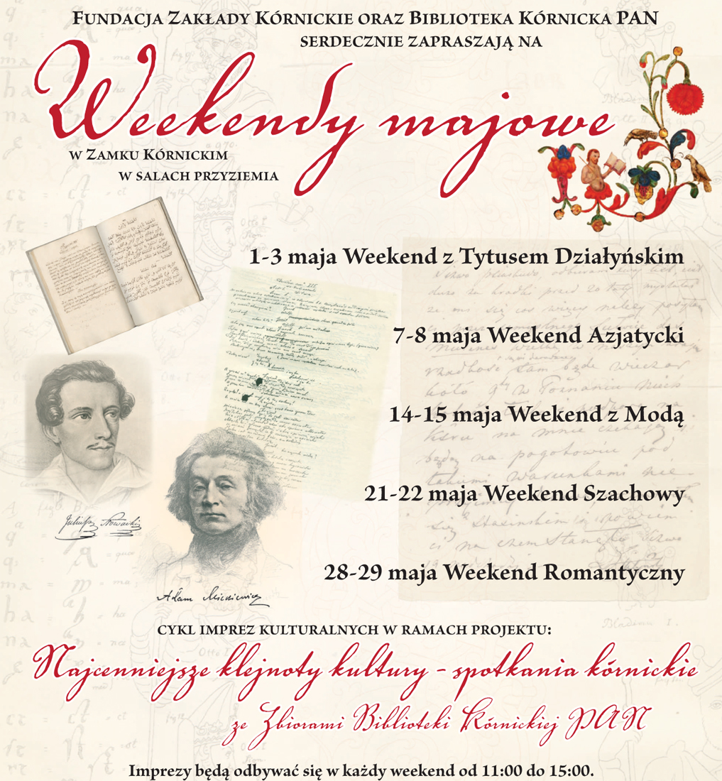 Weekendy majowe w Kórniku, plakat udostępniony przez Bibliotekę Kórnicką