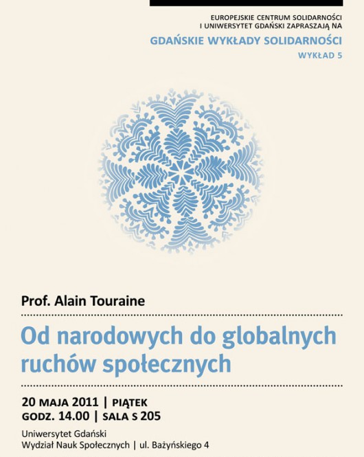 Gdańskie Wykłady Solidarnosci, wykład Alaina Touraine, plakat udostępniony przez organizatora