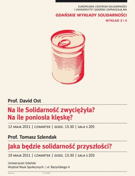 Gdańskie Wykłady Solidarności, wykład prof. Davida Osta, plakat, materiały udostępnione przez organizatora
