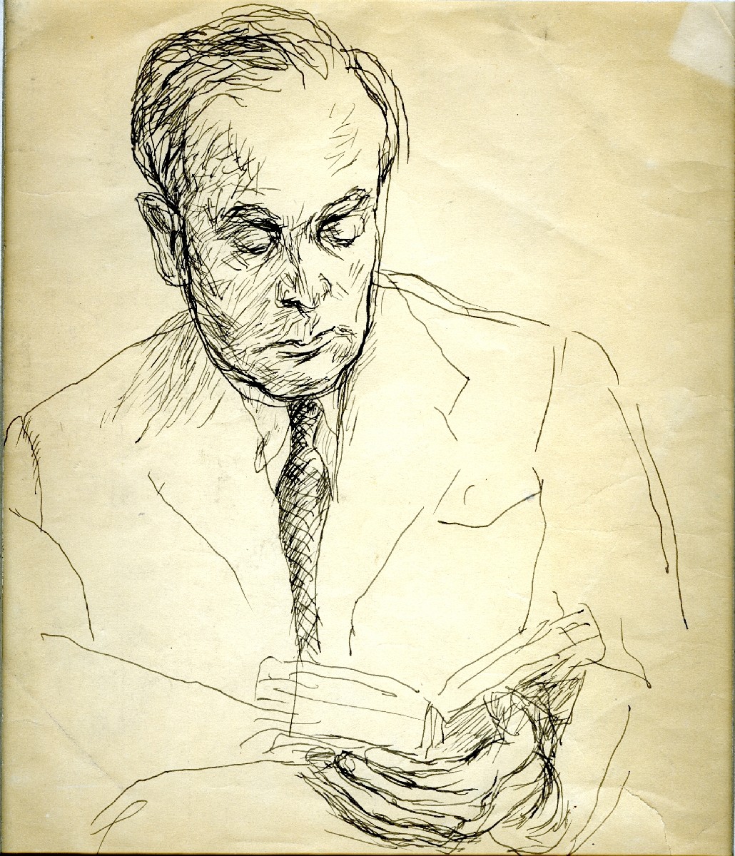 "Jerzy Giedroyć", rys. Józef Czapski, z Archiwum Instytutu Literackiego w Paryżu