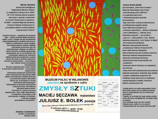 spotkanie z cyklu "Zmysły sztuki" w Muzeum Pałac w Wilanowie, zaproszenie - materiał udostępniony przez organizatora