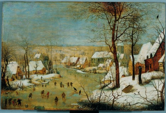 Pieter Brueghel Młodszy, "Pejzaż zimowy z łyżwiarzami i pułapką na ptaki"