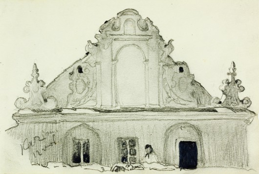 Ferdynand Ruszczyc "Fasada dawnego szpitala św. Ducha przy kościele św. Anny w Kazimierzu nad Wisłą", 1906 r.