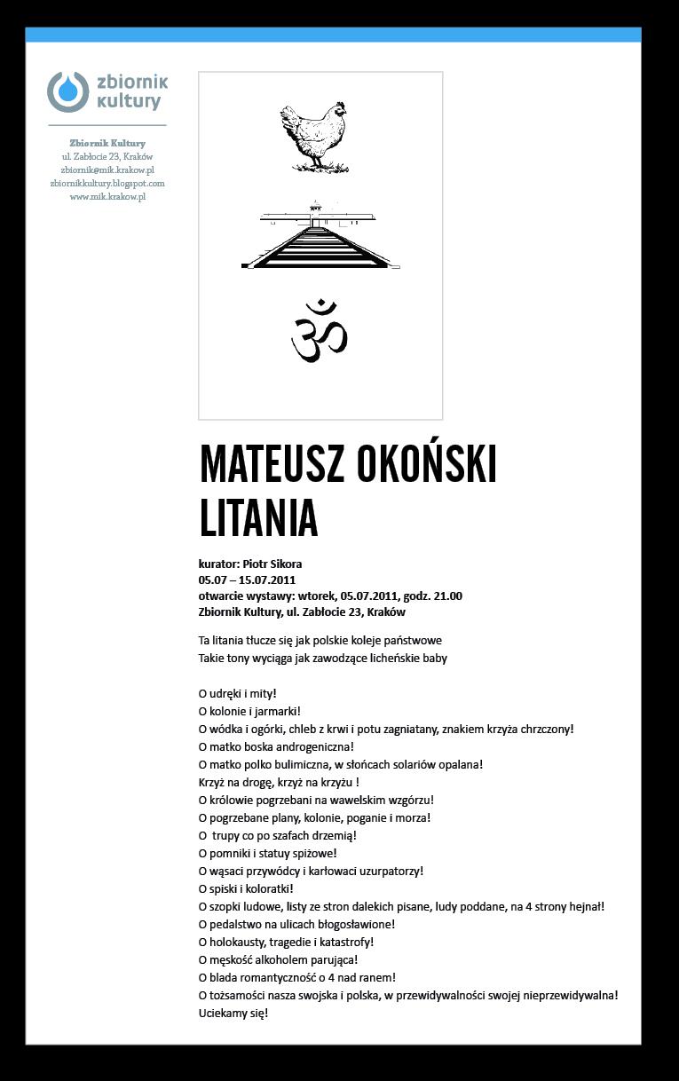 Mateusz Okoński "Litania" - zaproszenie, materiał udostępniony przez organizatora