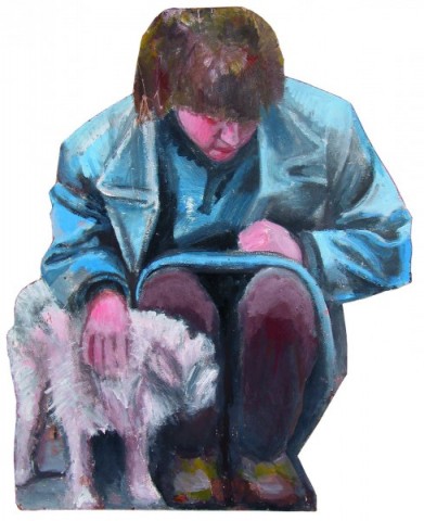 Ewaryst Zamel, Dziewczyna z psem, 2000 olej na płycie, wys. 127 cm Fot. dzięki uprzejmości ZPAP 