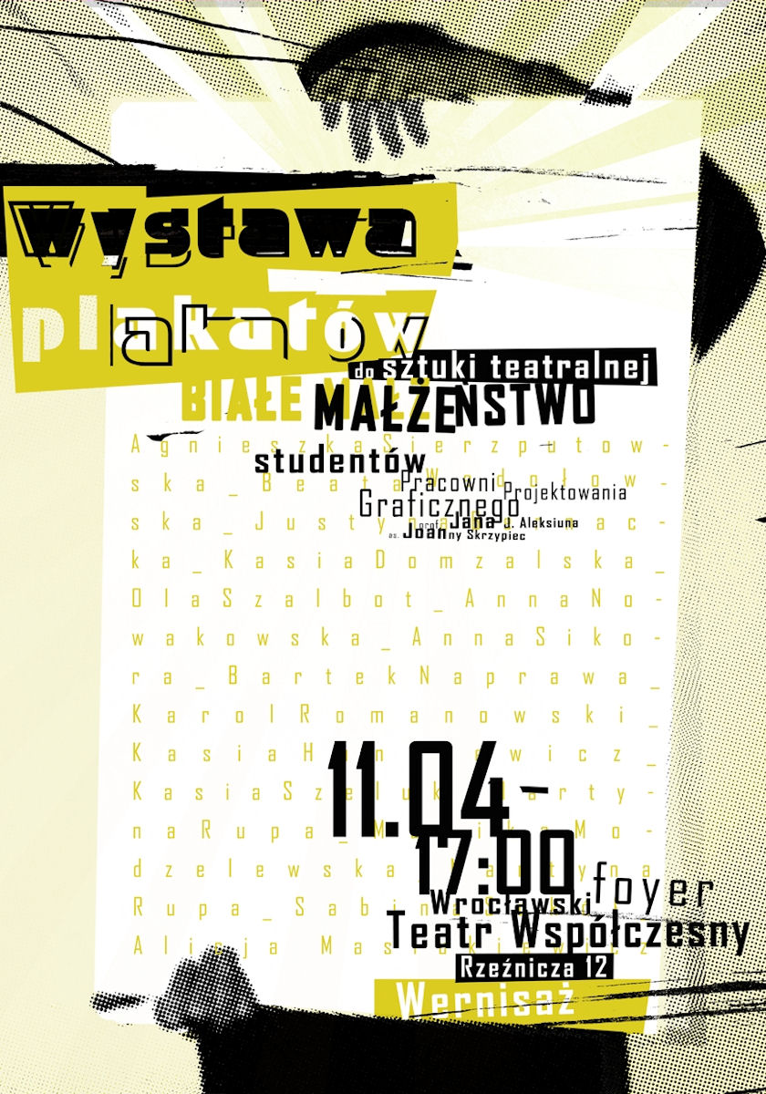 Joanna Skrzypiec, plakat wystawy prac do spektaklu „Białe Małżeństwo” (źródło: materiał prasowy)