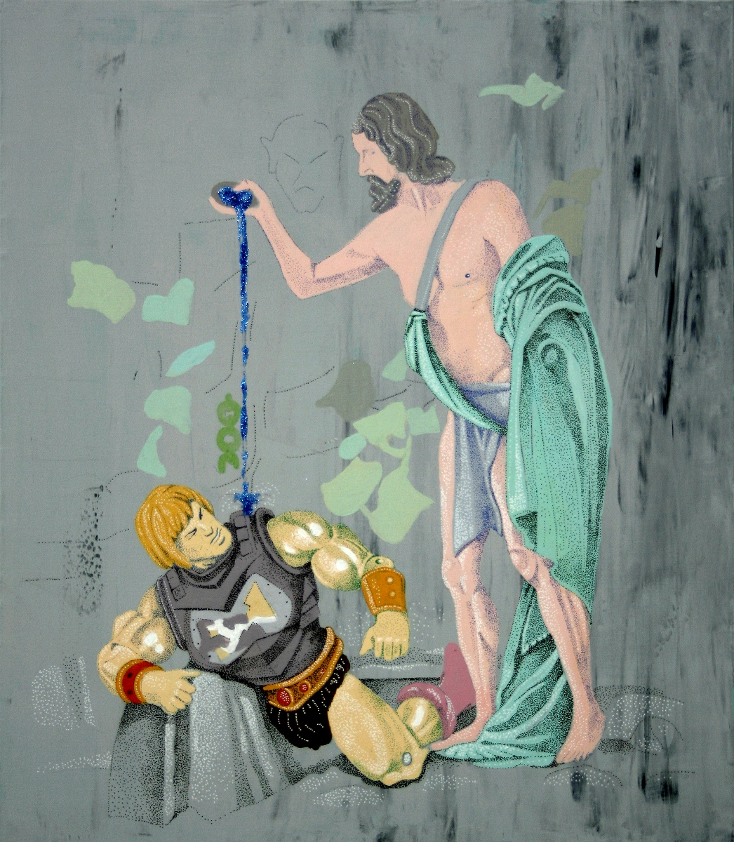 Marta Antoniak, Baptism of He-man, Holiday, akryl, marker, brokat na płótnie, 60x50cm, 2012 (źródło: materiały prasowe)