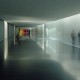 Widok na przejście w łączniku prowadzącym do nowego pawilonu z wejściem do galerii Israel Museum w Jerozolimie, w perspektywie: Olafur Eliasson „Whenerver the Rainbow Appears” (praca z 2010 roku) (źródło: materiały prasowe organizatora)