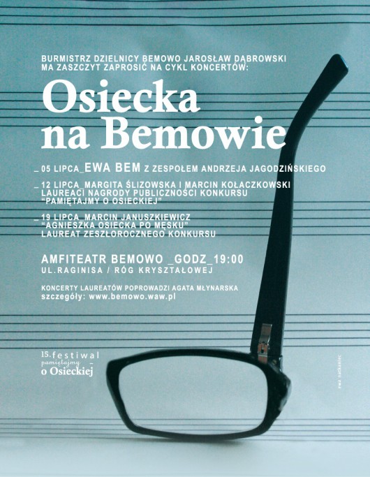 Plakat zapowiadający koncerty „Osiecka na Bemowie” (źródło: materiały prasowe organizatora)