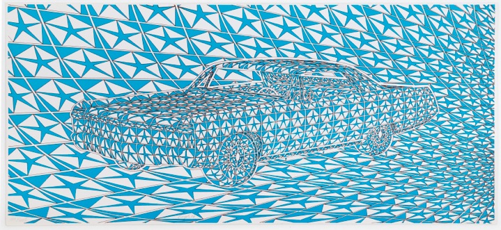 Thomas Bayrle,Chrysler, 1970, sitodruk na papierze / silkscreen on paper, 42 x 79 cm (źródło: materiały prasowe organizatora)
