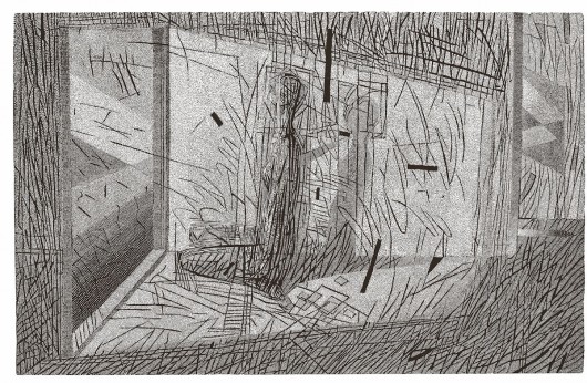 Joanna Piech, „Wnętrze”, linoryt, 50 x 79 cm (100 x 70 cm), 1997 (źródło: materiały prasowe organizatora)