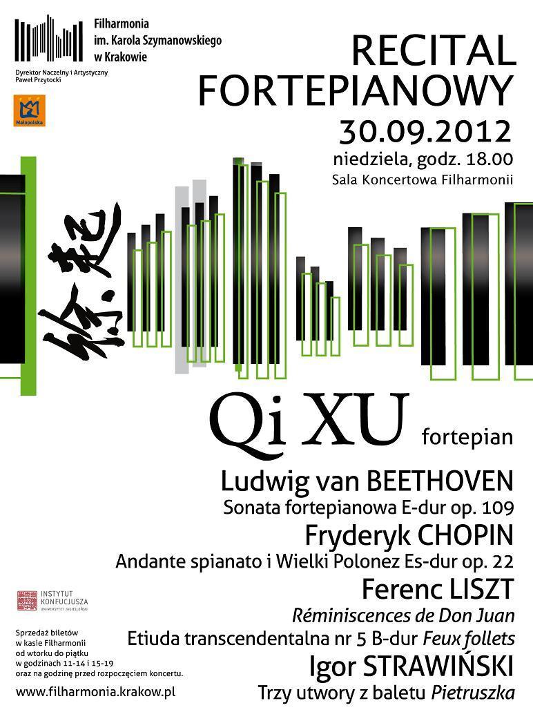 Recital fortepianowy Qi Xu, plakat (źródło: materiały prasowe organizatora)
